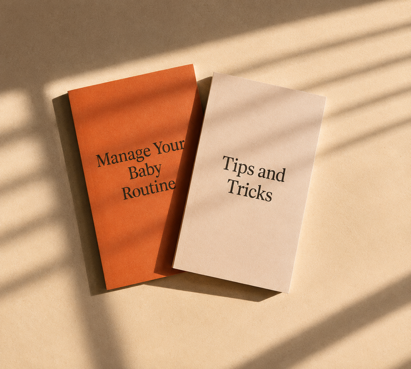 A printed caregiver handover manual and fridge card on warm paper