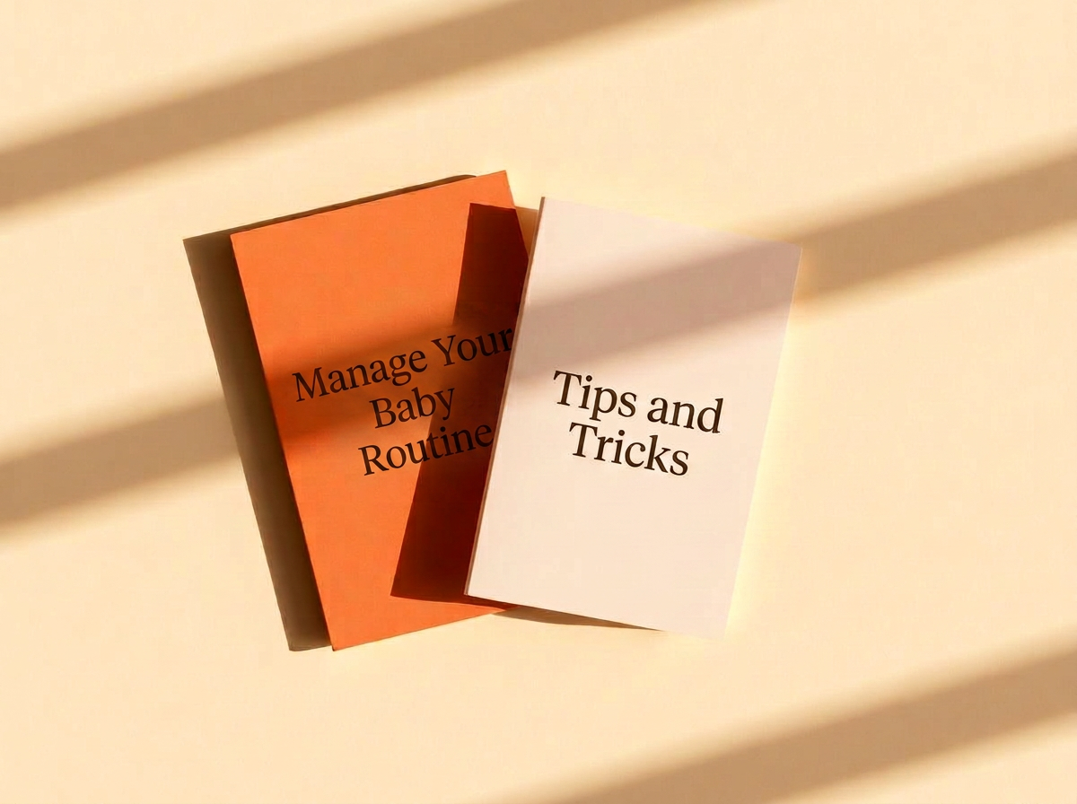 A printed caregiver handover manual and fridge card on warm paper